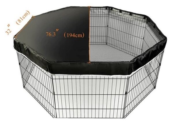 Sluneční clona na modulární klec, ohrádka pro psa - černá 8 x 80cm