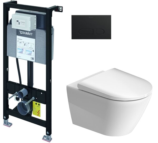Sada podomítkový WC modul Duravit DuraSystem WD1011000000, WC mísa se sedátkem s pomalým sklápěním Duravit D-Neo 45770900A1, WD5001031000