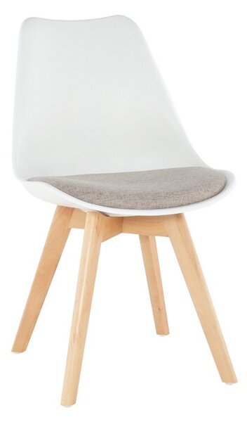 Jídelní židle v bílé barvě se šedým sedákem s dřevěnou konstrukcí TK3039