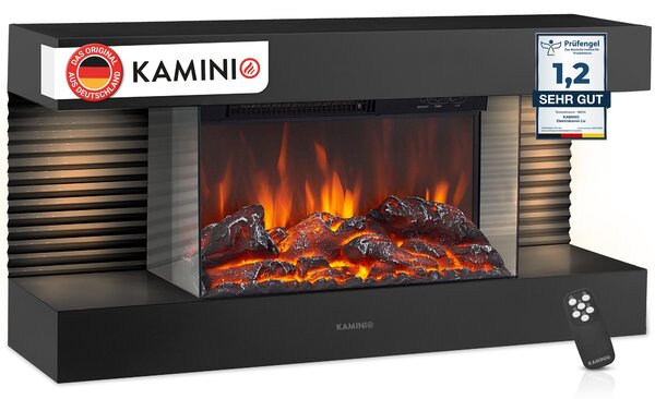 KAMINIO Elektrický krb LIZ – Elektrický nástěnný krb s topením, 3D efektem plamenů, LED ambientním osvětlením, dálkovým ovládáním – černý
