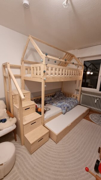 Domečková postel se schody 200x90 cm Barva: bílá, Prostor pod postelí: 1 šuplík