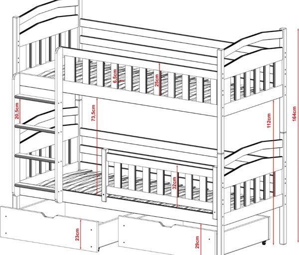 Patrová postel Denny se zábranou Velikost spací plochy: 160x80, Barva: přírodní, Šuplík: NE