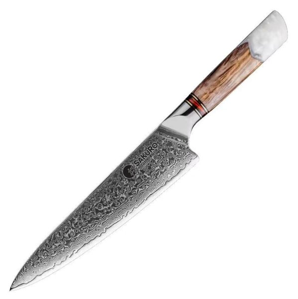 Japonský šéfkuchařský nůž z damaškové oceli SaKuRo White Resin 20,3 cm