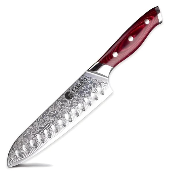 Santoku nůž z damaškové oceli SaKuRo Red Pakka 16,5 cm