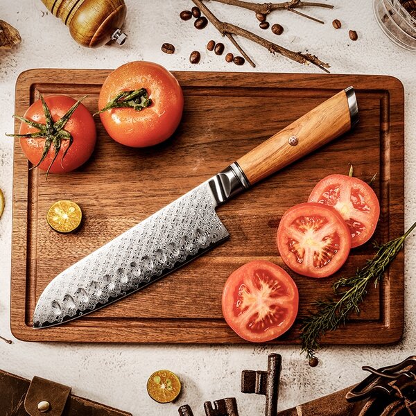 Santoku nůž z damaškové oceli SaKuRo Olive 17,8 cm