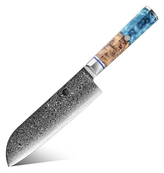 Santoku nůž z damaškové oceli SaKuRo Blue 17,8 cm