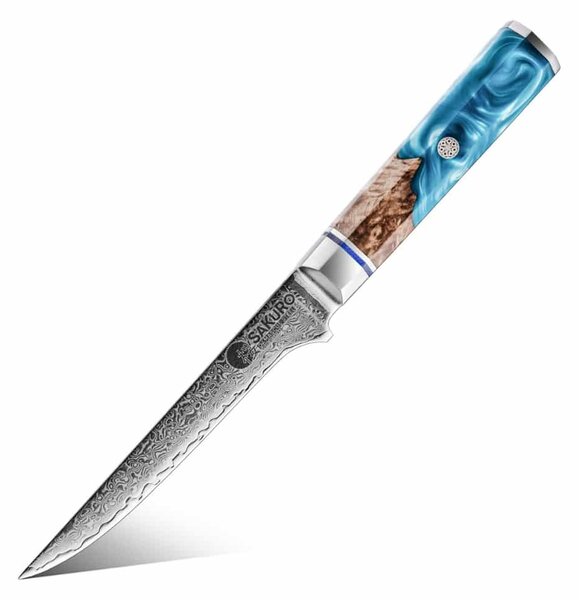 Vykošťovací kuchyňský nůž z damaškové oceli SaKuRo Blue 15,2 cm