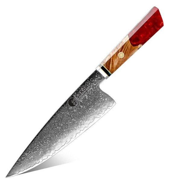 Japonský šéfkuchařský nůž z damaškové oceli SaKuRo Red 20,3 cm