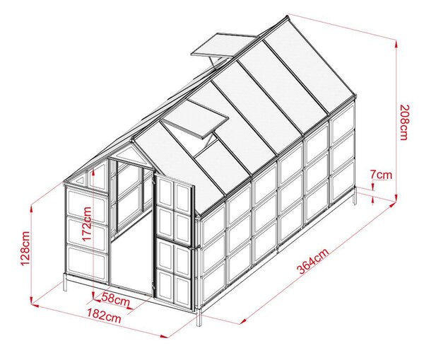 Zahradní polykarbonátový skleník CRAFTFIELD 3.64 m +dárek základna ke skleníku ZDARMA