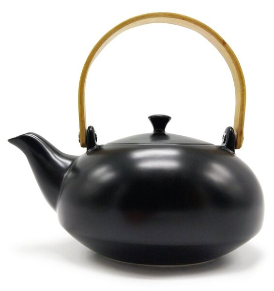 Porcelánová čajová souprava Oxalis Japandi, černo-bílá, konvice 1 l a 4 šálky, s nerezovým sítkem