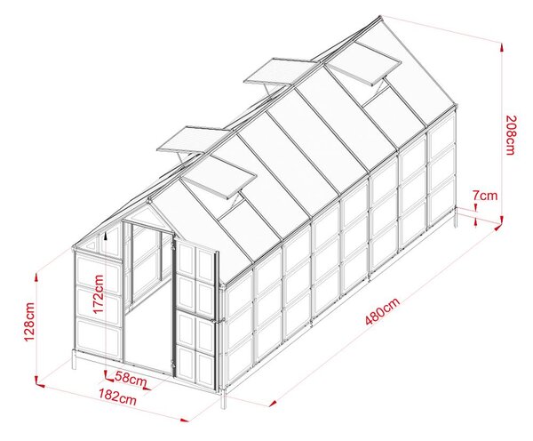 Zahradní polykarbonátový skleník CRAFTFIELD 4.8 m +dárek základna ke skleníku ZDARMA