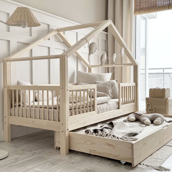 Domečková postel HouseBed alto duo plus - příčky Velikost spací plochy: 120x60, Barva: přírodní dřevo