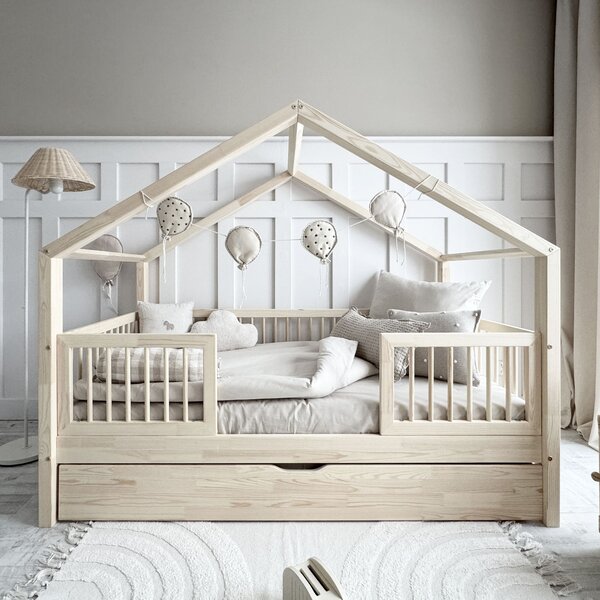 Domečková postel HouseBed alto duo plus - příčky Velikost spací plochy: 120x60, Barva: přírodní dřevo