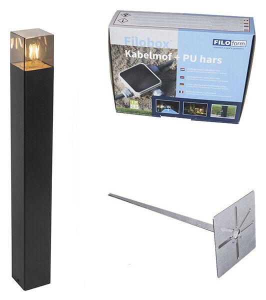 Stojací venkovní lampa černá 70 cm IP44 s kouřovým sklem - Dánsko