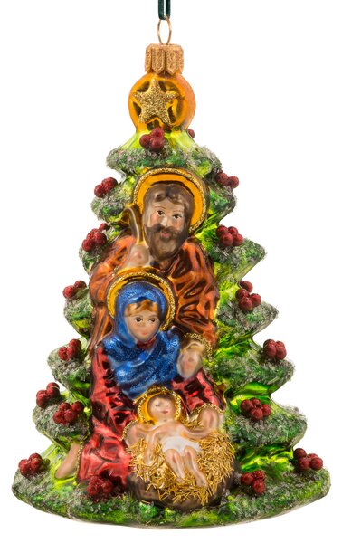 Dům Vánoc Sběratelská skleněná ozdoba na stromeček Svatá rodina u stromečku