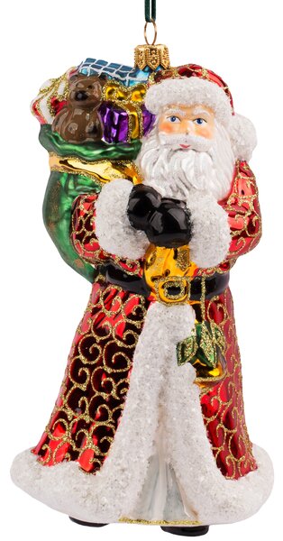Dům Vánoc Sběratelská skleněná ozdoba na stromeček Santa s pytlem dárků