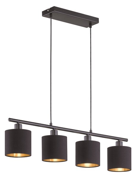 Trio Leuchten R30334079 TOMMY - Závěsný lustr nad jídelní stůl 4 x E14 / černo zlatá (Moderní závěsný lustr s textilními stínidly v černé barvě)