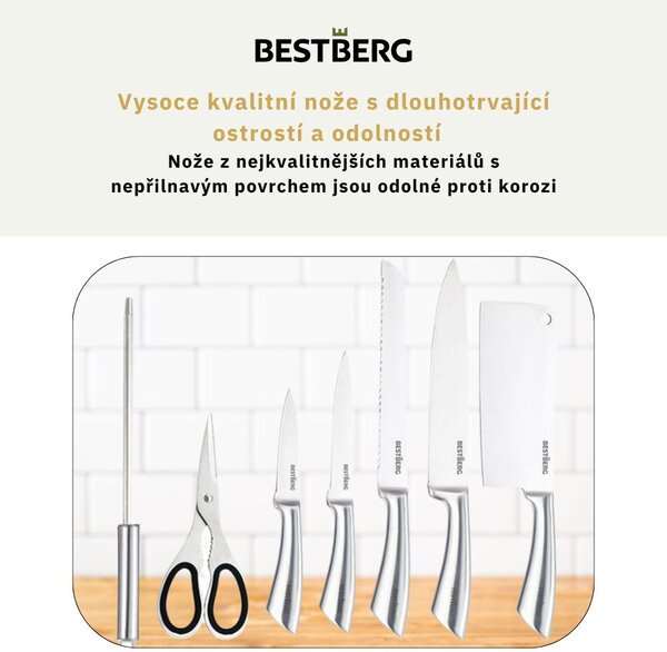 8dílná sada nožů s otočným stojánkem BestBerg BBK-8SI / stříbrná