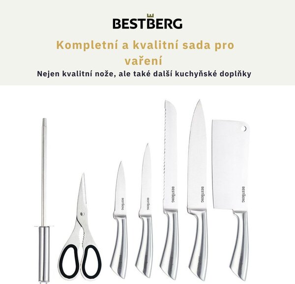 8dílná sada nožů s otočným stojánkem BestBerg BBK-8SI / stříbrná