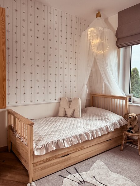 Dětská postel Boho příčky s šuplíkem / přistýlkou II. Barva: přírodní, Velikost: 200/100, Úchyt šuplíku: frézovaný