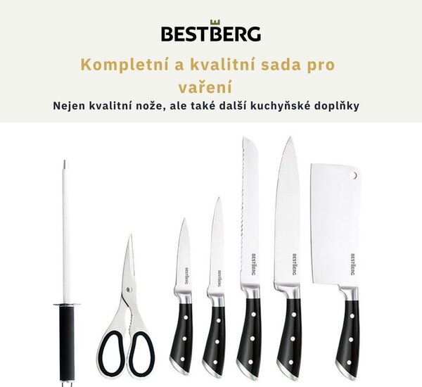 8dílná sada nožů s otočným stojánkem BestBerg BBK-8SB / černá/stříbrná