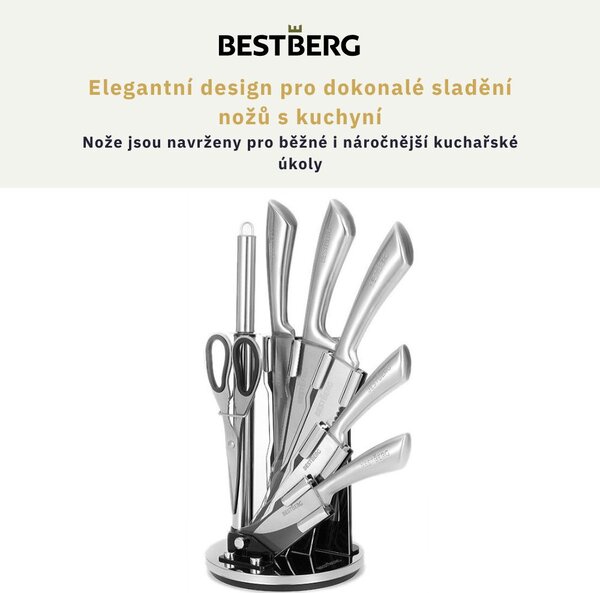 8dílná sada nožů s otočným stojánkem BestBerg BBK-8SI / stříbrná