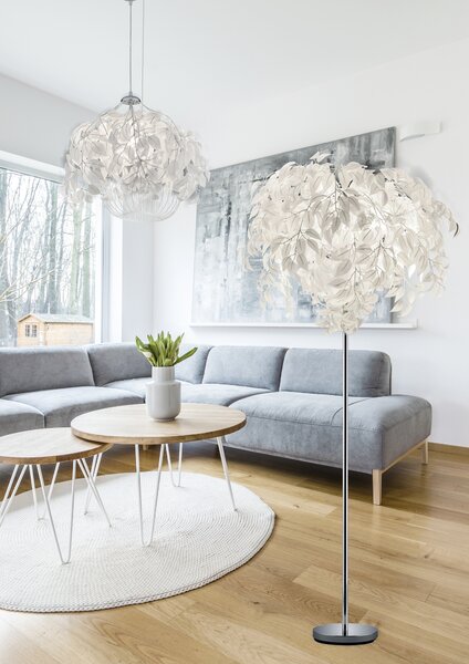 Trio Leuchten R10461901 LEAVY - Moderní závěsný lustr s lístečky Ø 38cm, 1 x E27 (Závěsné moderní svítidlo s bílými plastovými lístečky)