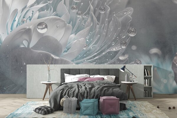 Fototapety Detailní záběr na modrý květ pivoňky s kapkami vody na jemných okvětních lístcích, které, Fototapety květiny, w08402v1 : uwalls.cz
