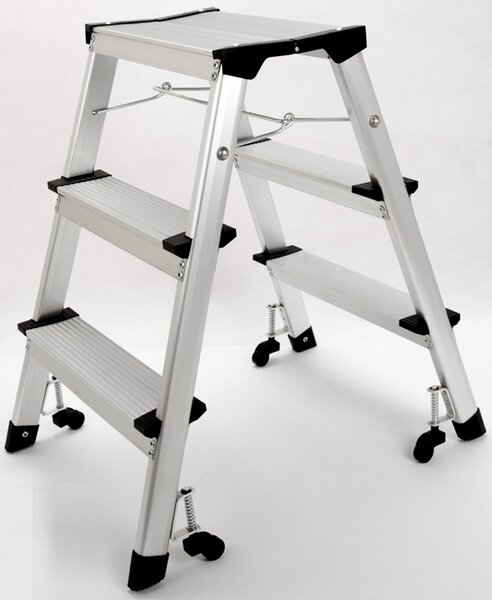 Hliníkové oboustranné skládací mobilní schůdky, 2x3 stupně, výška 680 mm