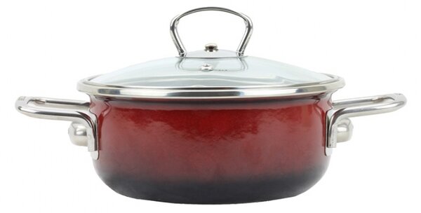 BELIS Smaltovaný rendlík se skleněnou poklicí ø 16 cm - 1.25 l - PREMIUM OMBRÉ červený - 72916-033A0DN3