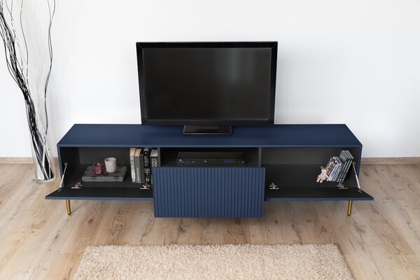 TV skříňka Nicole 200 cm - námořnická modrá / zlaté nožky