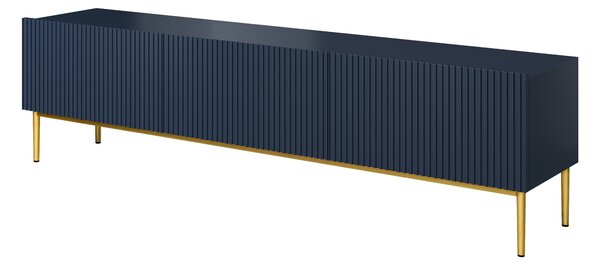 TV skříňka Nicole 200 cm - námořnická modrá / zlaté nožky