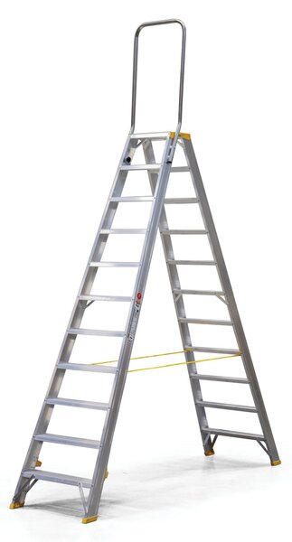 Oboustranné hliníkové schůdky ALVE FORTE s madlem, 2x11 stupňů, výška 2,34 m