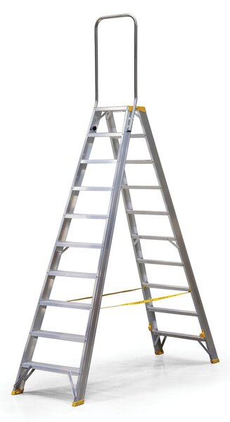 Oboustranné hliníkové schůdky ALVE FORTE s madlem, 2x10 stupňů, výška 2,12 m