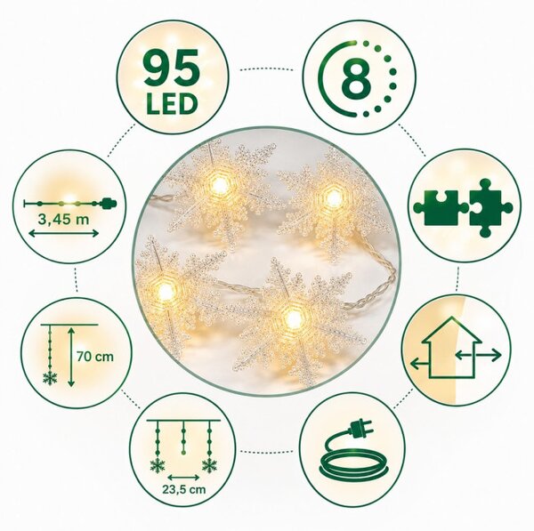 Vánoční LED závěs se sněhovými vločkami 95 LED