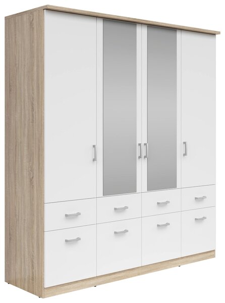 ŠATNÍ SKŘÍŇ SE ZRCADLEM, bílá, Sonoma dub, 181/199/58 cm Boxxx - Šatní skříně, Online Only