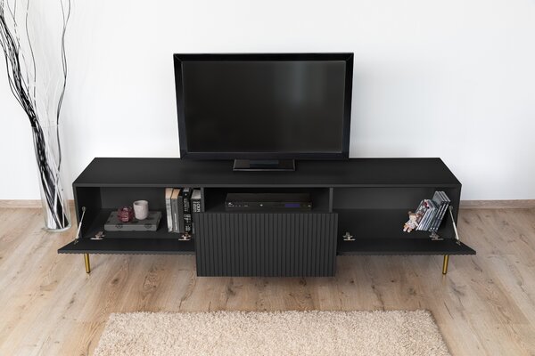 TV stolek Nicole 200 cm se zásuvkami - černý mat / zlaté nožky