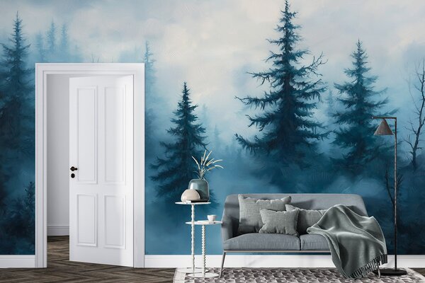 Fototapety Tmavě modrý les, olejomalba, tahy štětcem, příroda, Fototapety příroda, w02153 : uwalls.cz