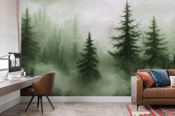 Fototapety Tmavě zelený les, olejomalba, tahy štětcem, příroda, Fototapety příroda, w02153v1 : uwalls.cz