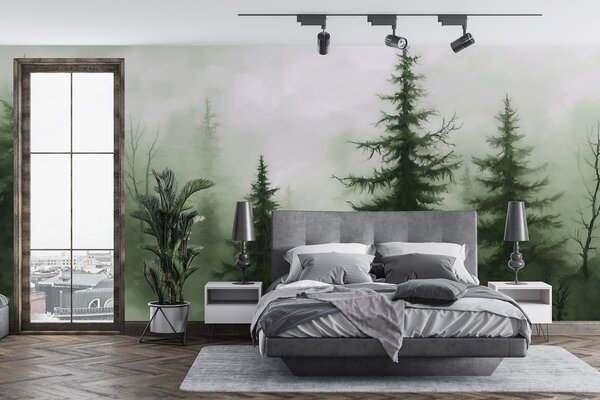 Fototapety Tmavě zelený les, olejomalba, tahy štětcem, příroda, Fototapety příroda, w02153v1 : uwalls.cz