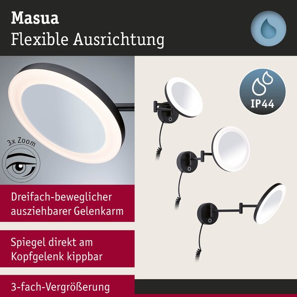 Paulmann 71149 Masua, osvětlené kosmetické zrcátko 3xzoom, LED4W 2700/400/6500, matná černá