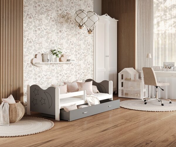 Dětská postel se zábranou Hvězdička - šedá / bílá Velikost spací plochy: 160x80