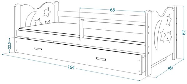 Dětská postel se zábranou Hvězdička - šedá / bílá Velikost spací plochy: 160x80