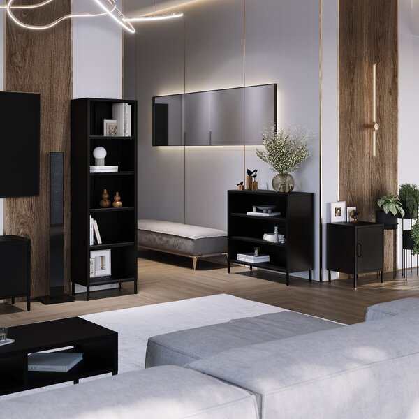 Černý kovový regál s policemi LUCA Modern 1000 x 900 x 350 mm