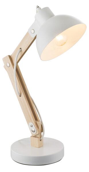 Globo 21502 TONGARIRO - Stolní bílá lampa se dřevem 1x E27, 42,5cm (Stolní lampička se dřevěnou monturou)