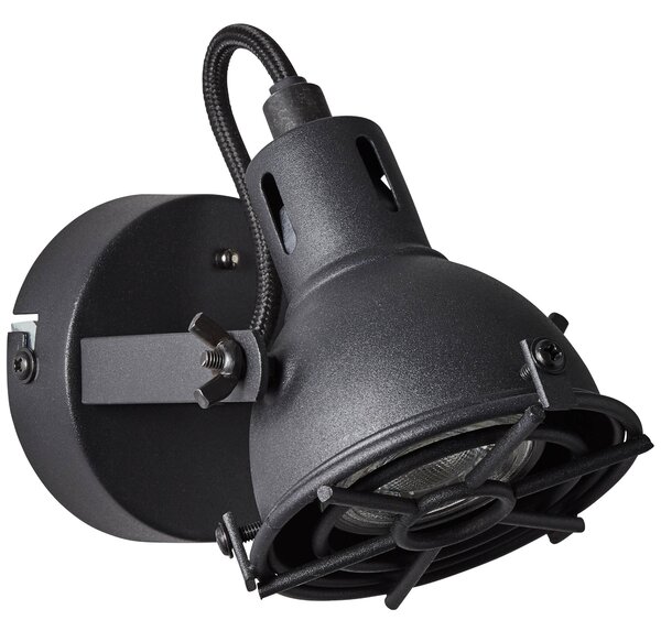 Brilliant G54310/86 JESPER - Industriální nástěnná bodovka v černé barvě, včetně LED žárovky (Retro lampa v průmyslovém stylu bez vypínače)