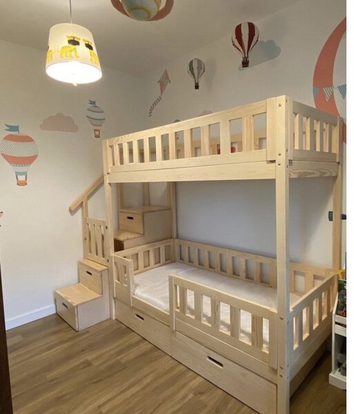Patrová postel se schody 200x90 cm - různé barvy Barva: bílá, Velikost matrace: 200x90 cm, Strana schodů: levá