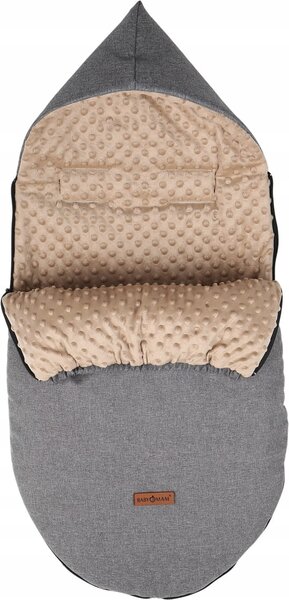 Dětský fusak s kapucí BABYMAM Soft Nature - tmavě šedý melange/béžová minky