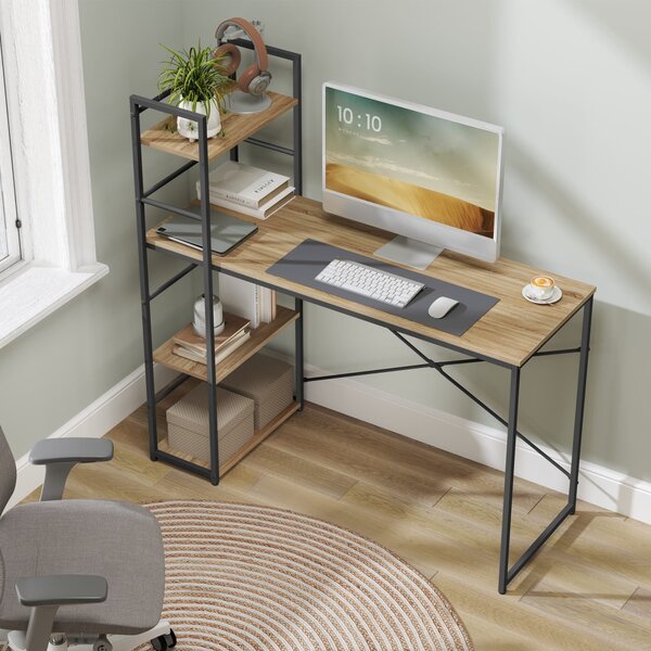 Psací stůl MAX 4.0 SONOMA s regálem a černými nohami 120x44 cm