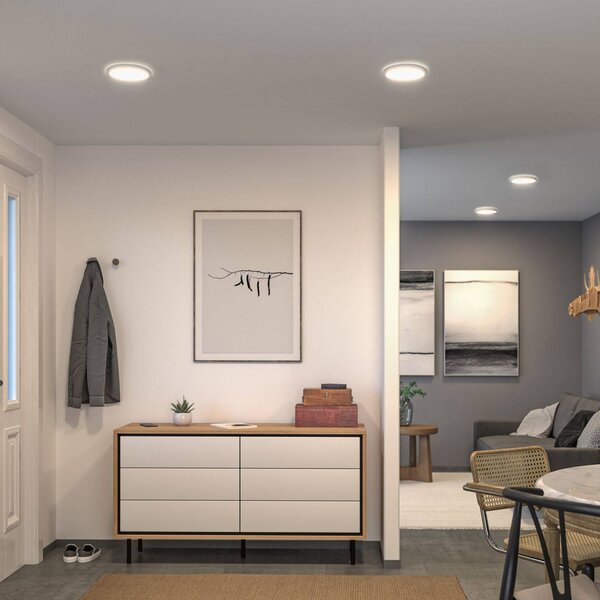 Paulmann LED panel Atria Shine, Ø 19 cm, bílý, IP44, 3000 K, zapnuto/vypnuto, Bílá / opál, Pracovna / kancelář, Plast, Moderní